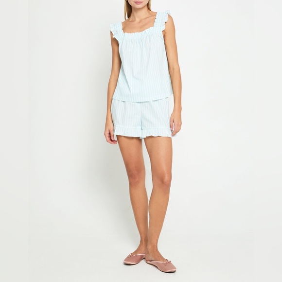 Few Moda kourt Aura Two-Piece Pajama Set - Size M - Mint Stripe - NWT - Picture 1 of 12